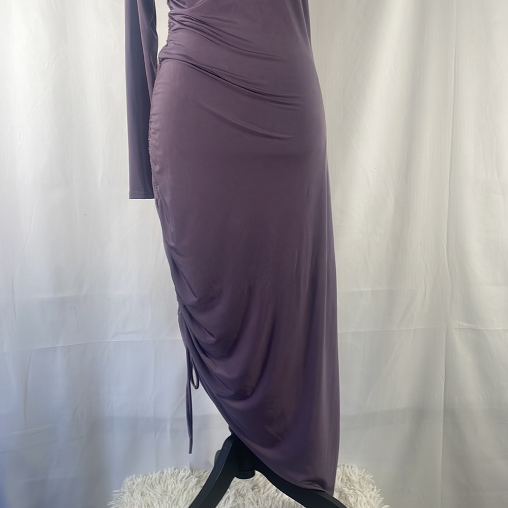 Cutout Detail Ruched Bodycon Dress Mauve Purple,one shoulder,mockneck, Large,NWT - Picture 3 of 11
